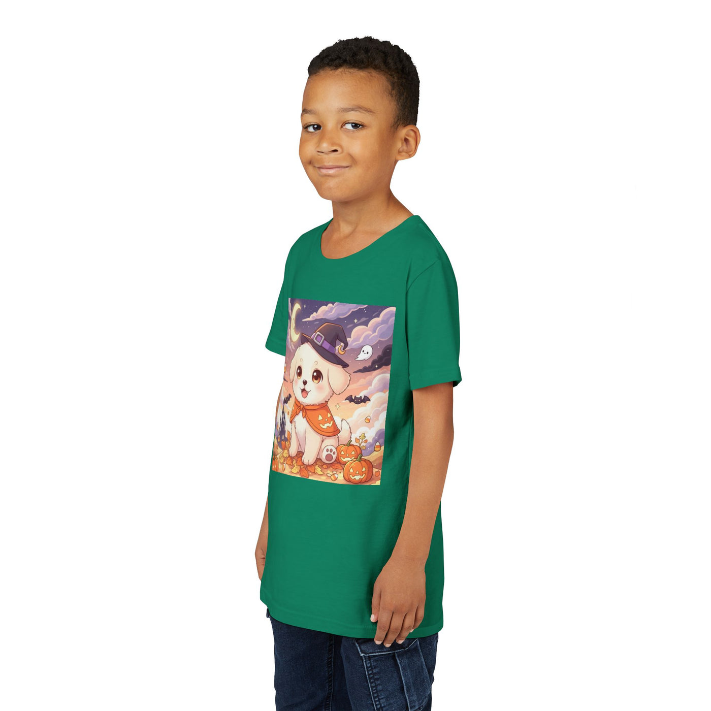 Halloween cute puppy anime style 2 Youth Tee, Short Sleeve T-Shirt, Kids Halloween Apparel, Cute Dog Tee, Fall Outfit for Children