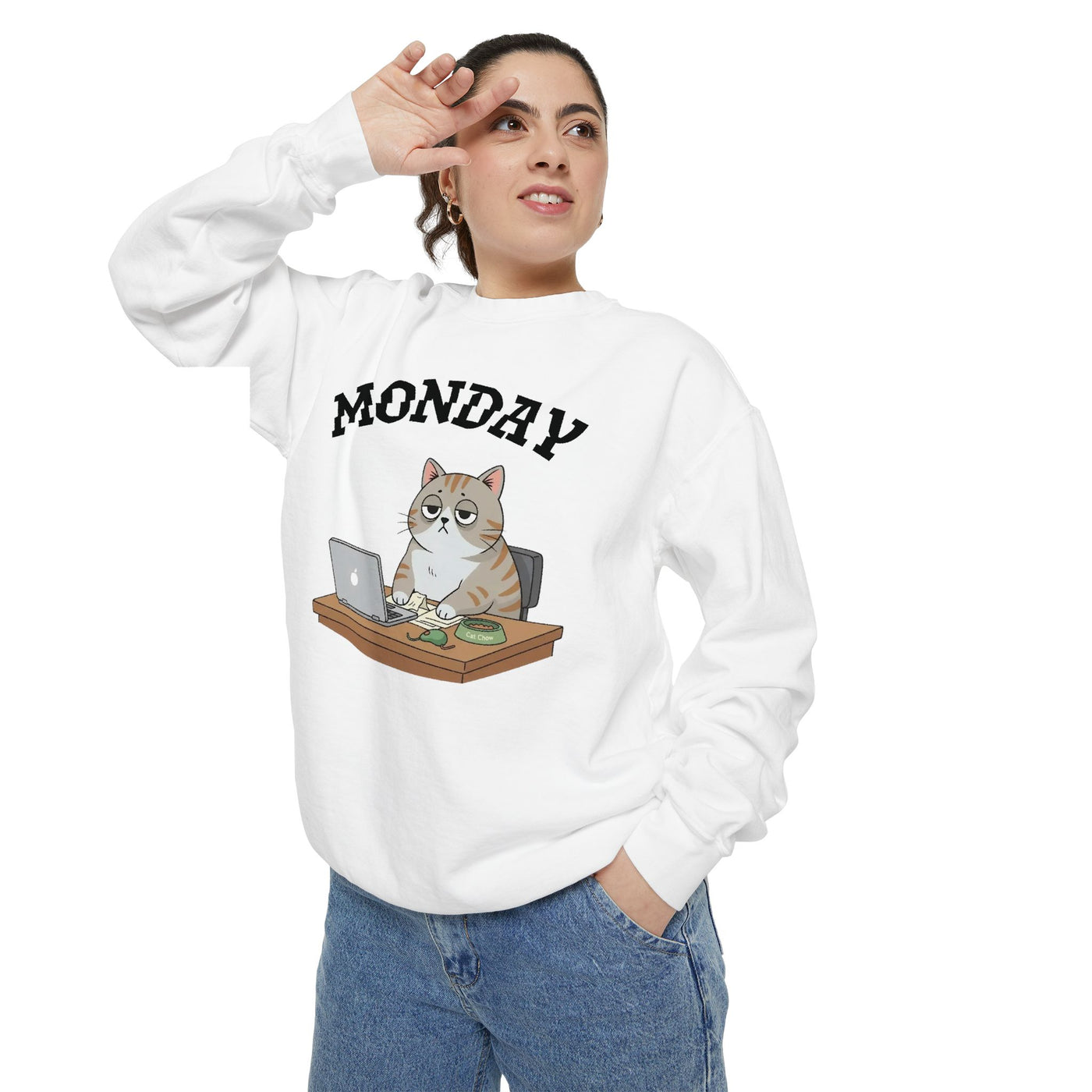 Monday Face Cat Stares Blankly Unisex Crewneck Sweatshirt style 4
