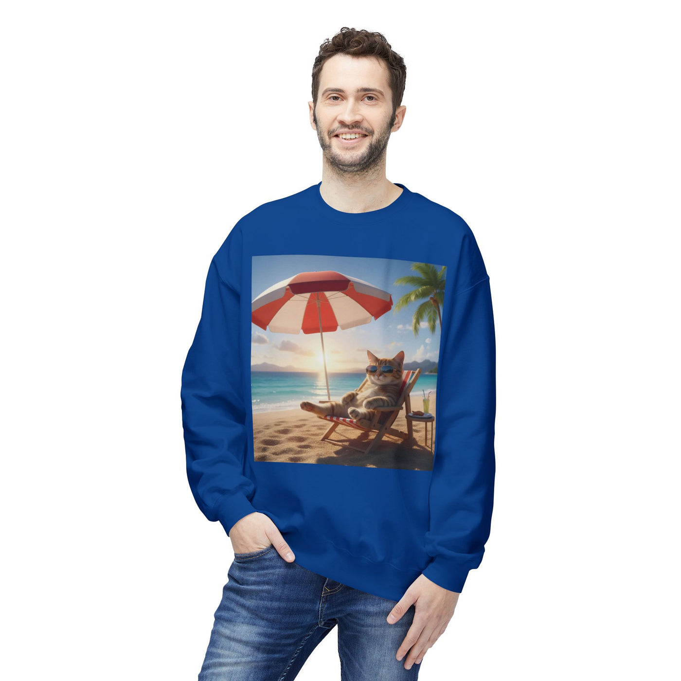 Beach Vibes Cat Crewneck Sweatshirt