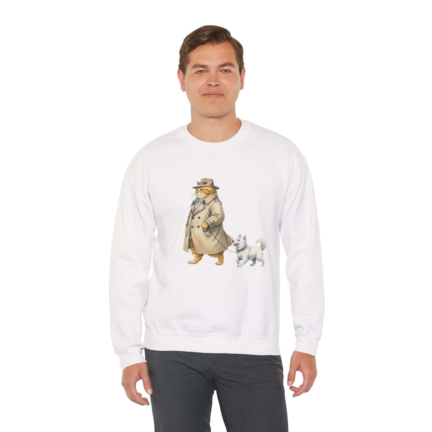 Watercolor Cat & Dog painting unisex Crewneck Sweatshirt style 2