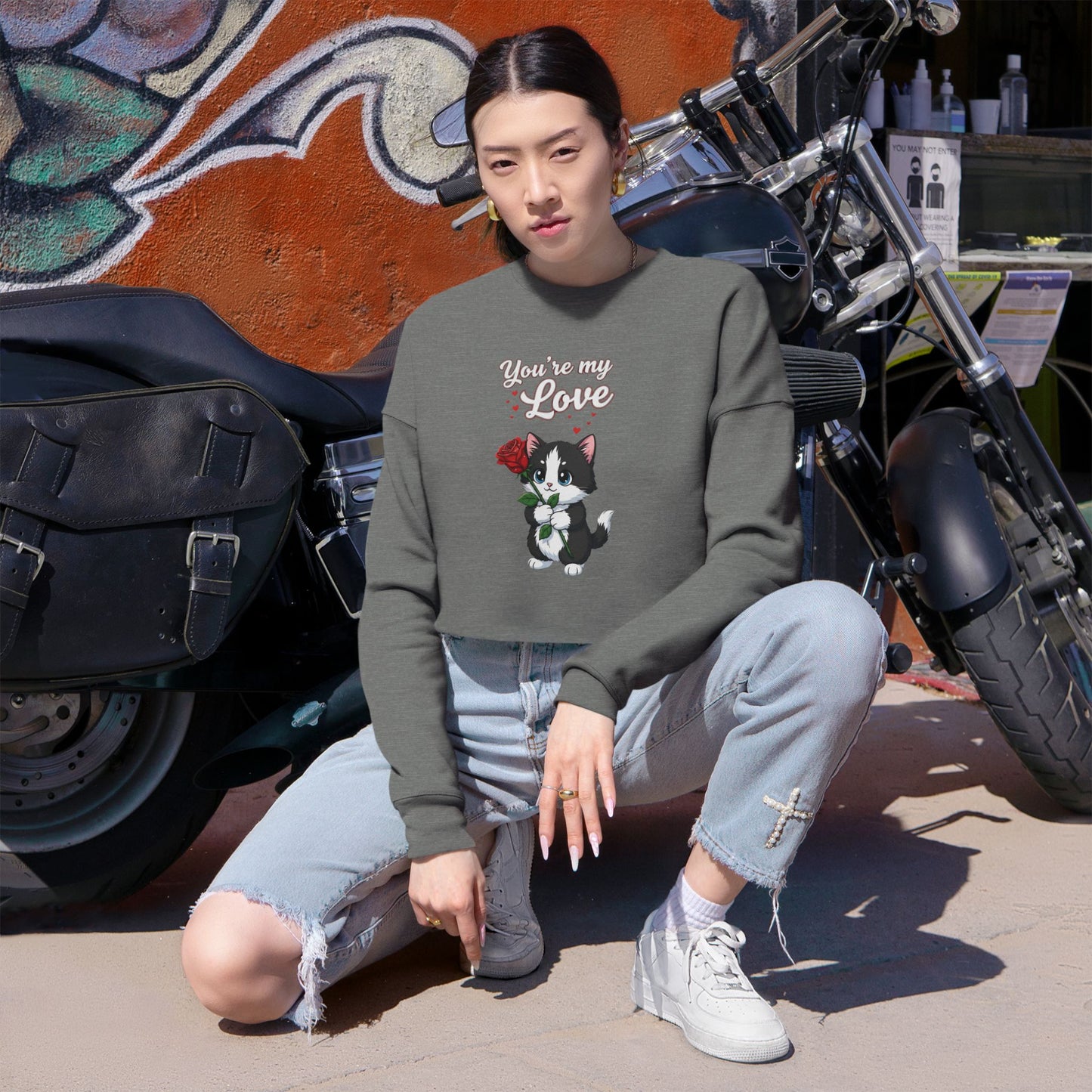 Cropped Cat Lover Women Sweatshirt - You're My Love style 1