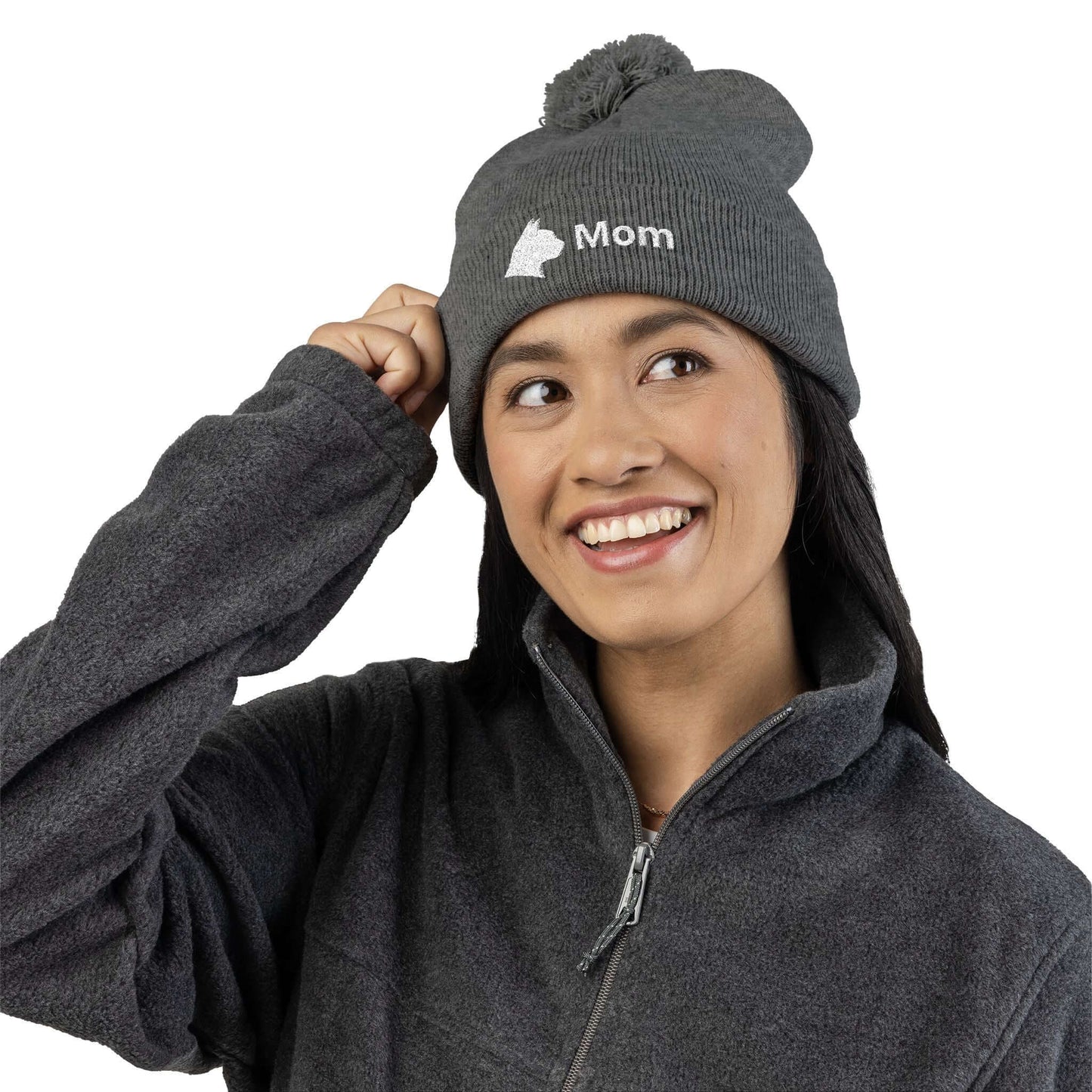 Embroidered Cat Mom Pom-Pom Knit Cap