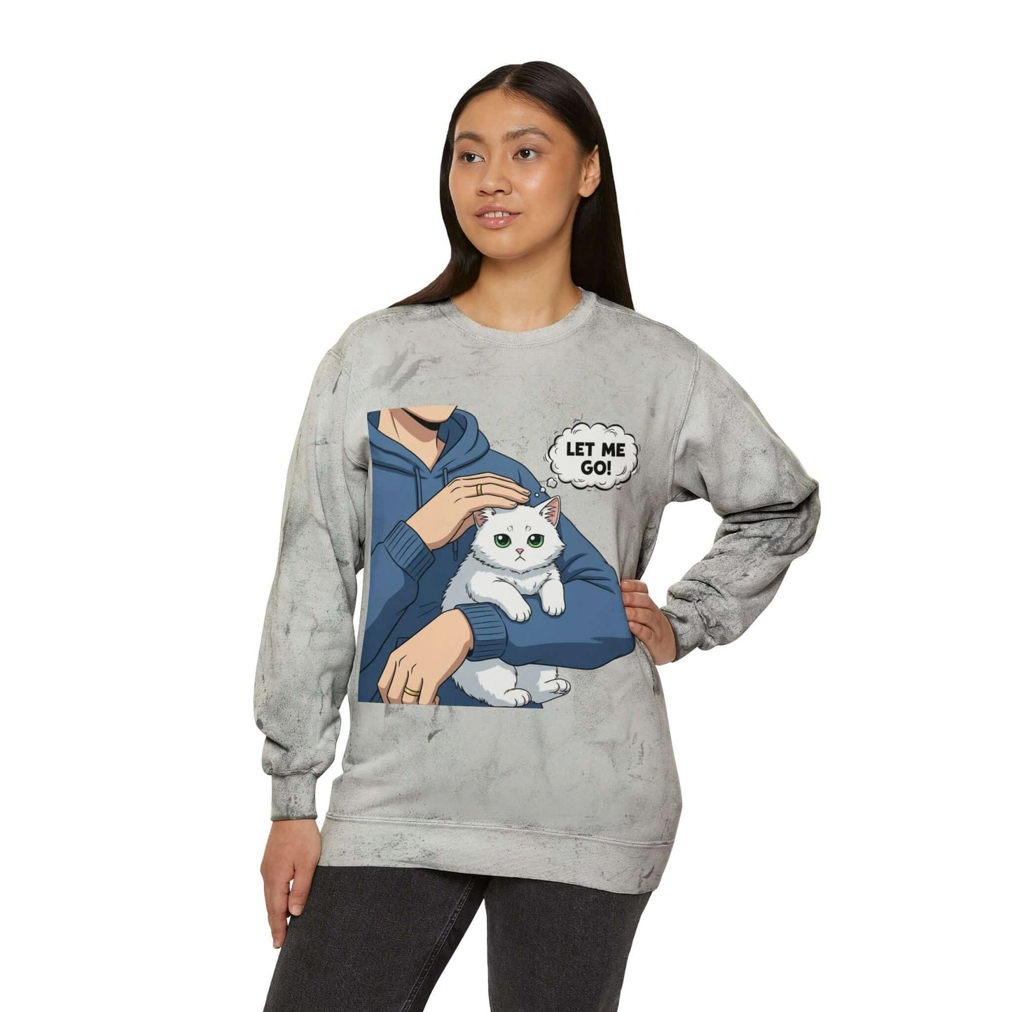 Let Me Go Cat Cozy Crewneck Sweatshirt Tie-Dye style 1