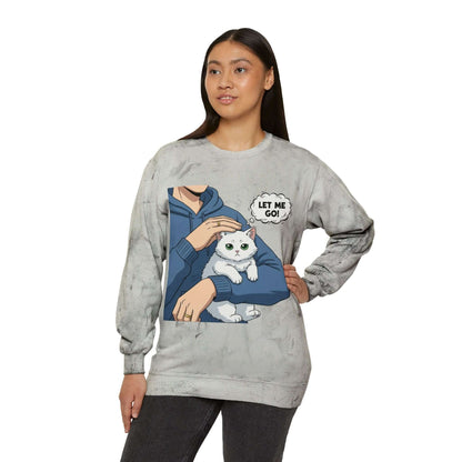 Let Me Go Cat Cozy Crewneck Sweatshirt Tie-Dye style 1