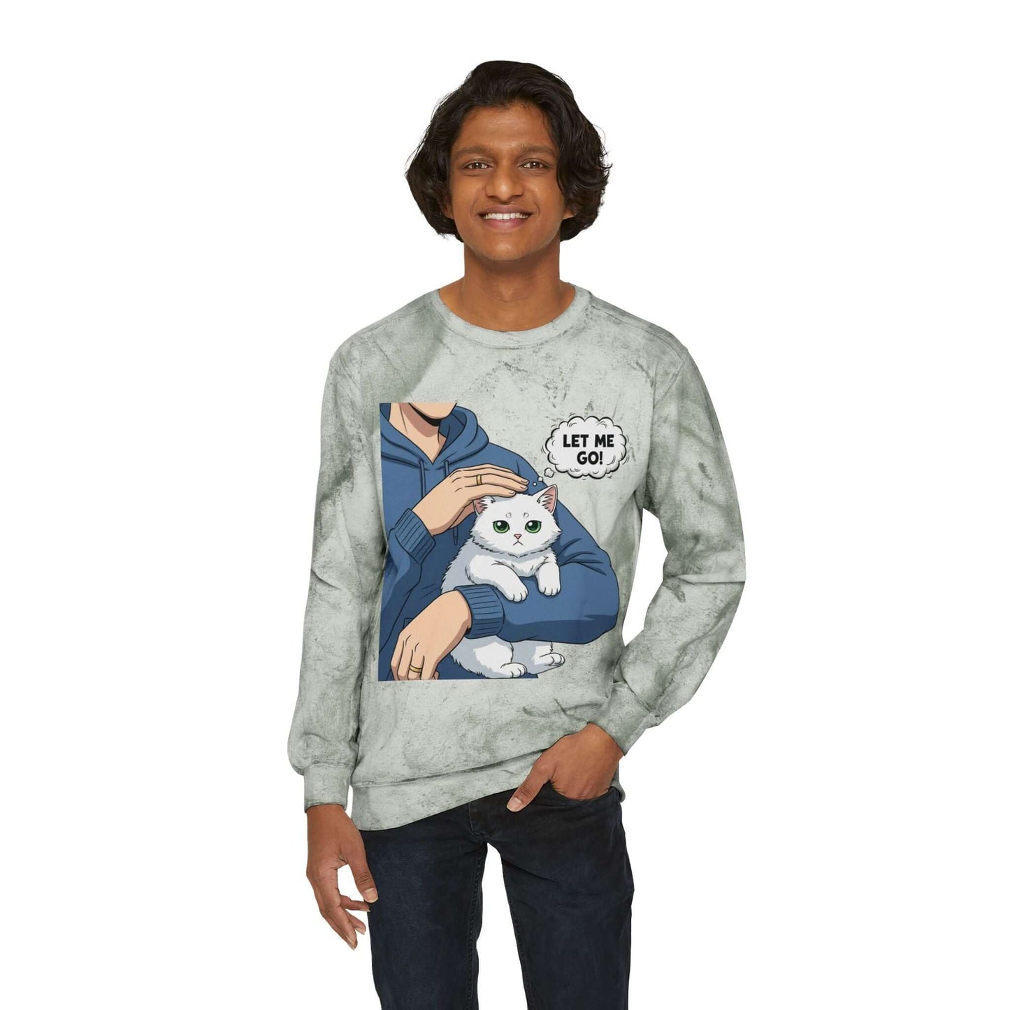 Let Me Go Cat Cozy Crewneck Sweatshirt Tie-Dye style 1