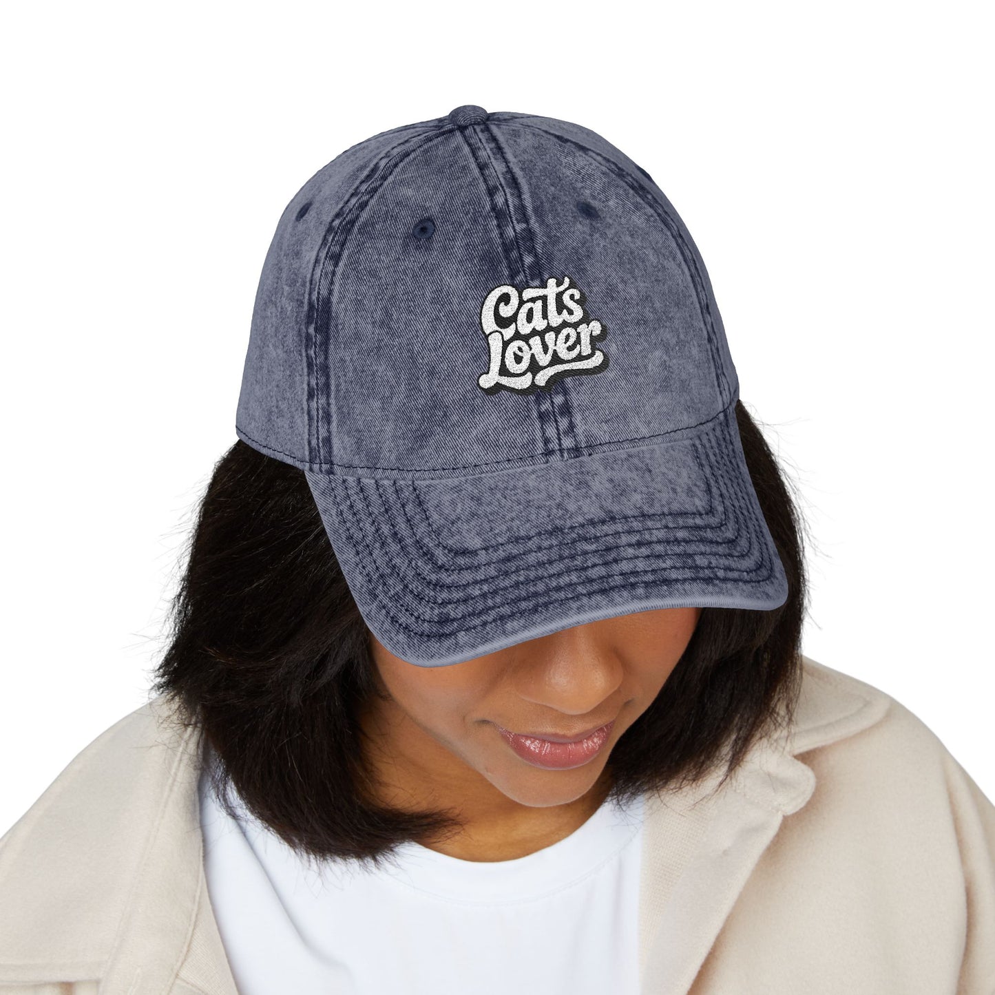 Cats Lover Vintage Embroidered Cap Dad Hat Grey Words