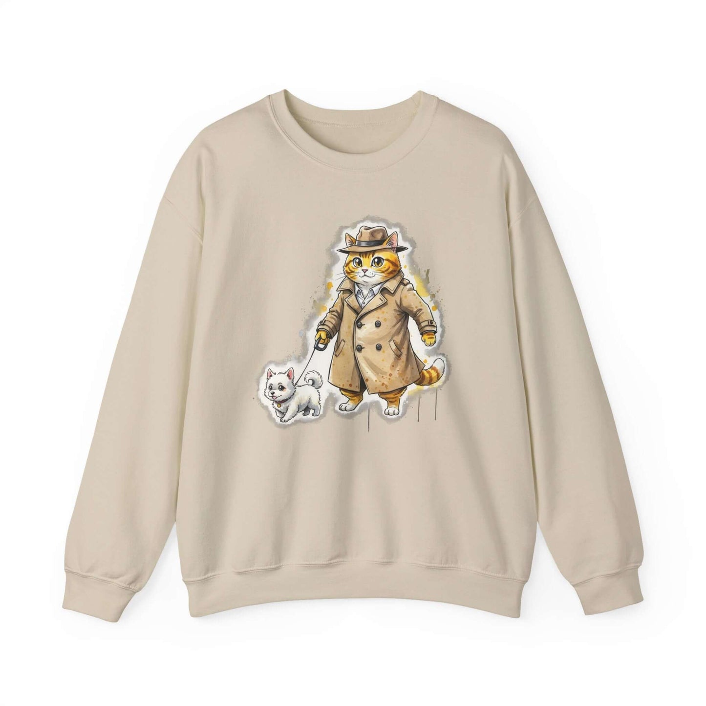 Watercolor Cat & Dog painting Unisex Crewneck Sweatshirt style 1