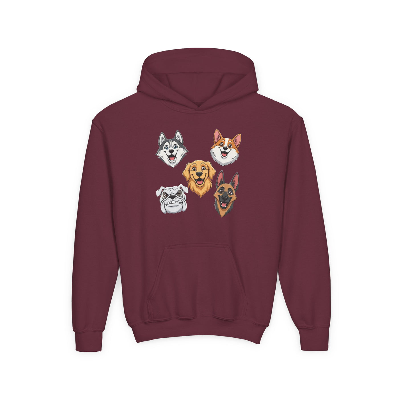 Cute Dog Heads Unisex Youth Hoodie, Fun Pet Lover Sweater, Kids Gift, Animal Lover Apparel, Perfect for Birthdays & Holidays
