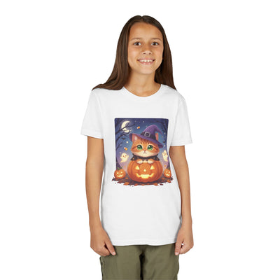 Halloween cute kitten anime style 7 Unisex Youth Tee | T-Shirt, Cute Pumpkin Shirt, Kids Halloween Outfit, Cat Lover Gift, Fun Fall Apparel
