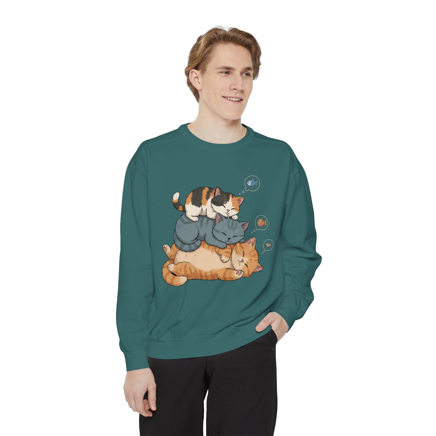3 Cute Sleeping Cats Cozy Graphic Unisex Crewneck Sweatshirt style 2