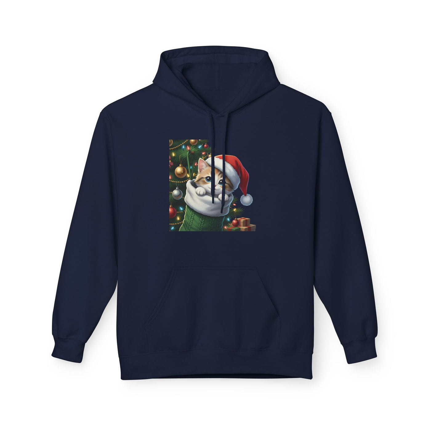 Adorable kitten hiding in Christmas stocking style 2 Cozy Graphic Unisex Midweight Softstyle Fleece Hoodie
