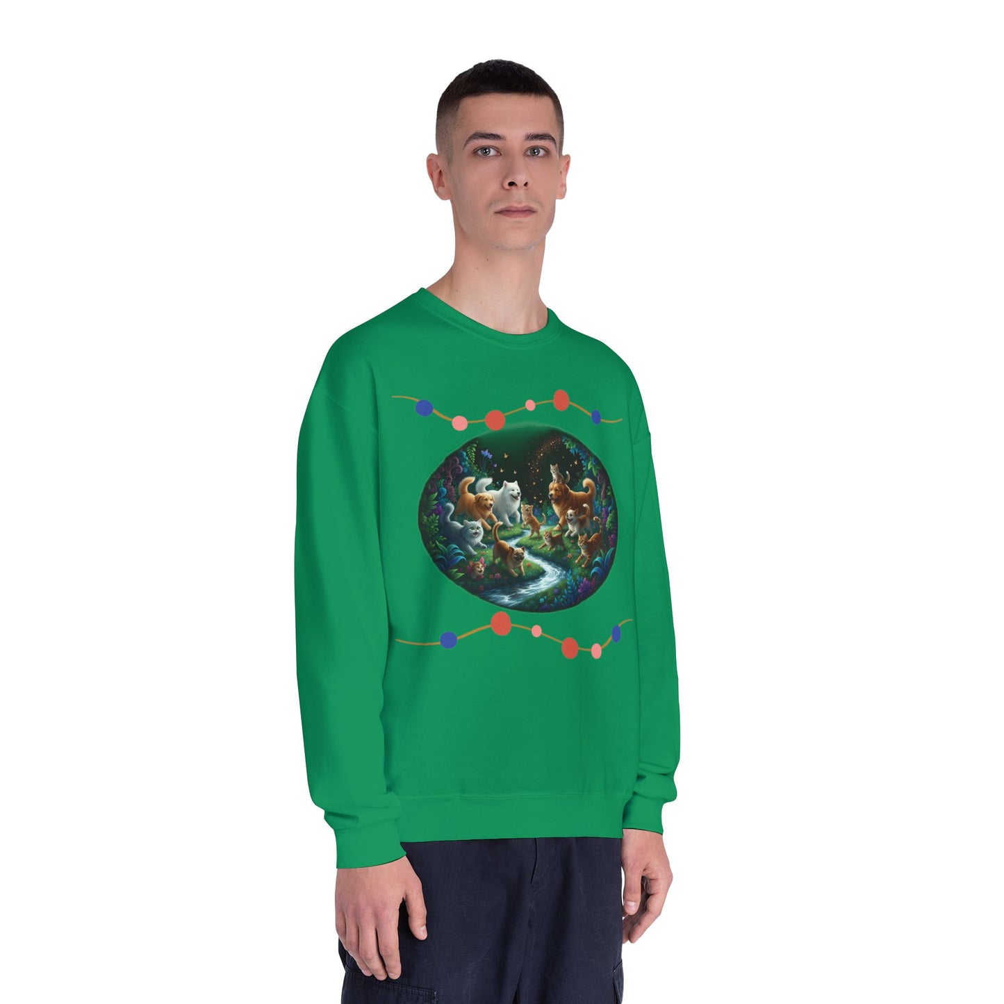 Cats & Dogs Happy Garden Unisex NuBlend Crewneck Sweatshirt style 1