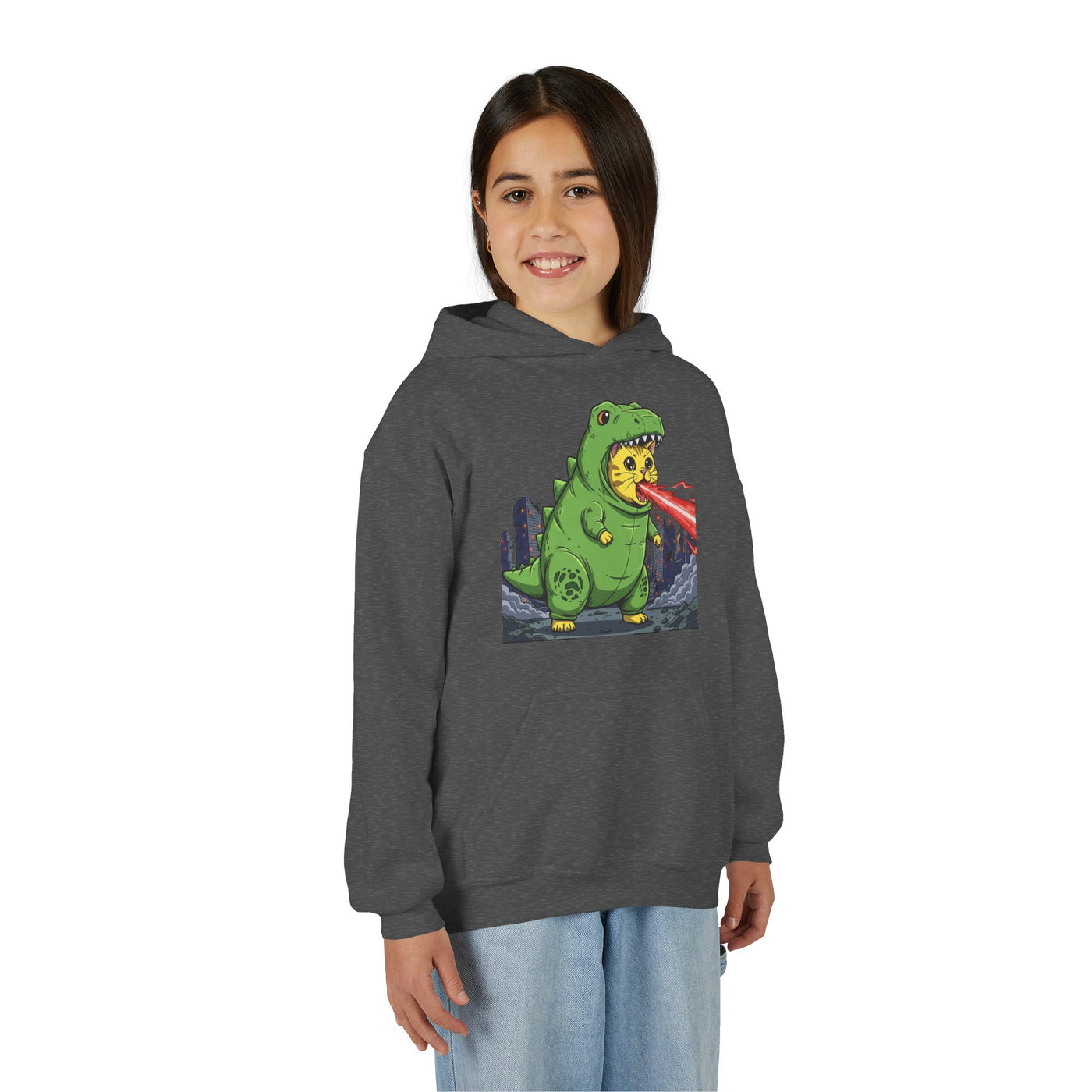 Cat cosplay Godzilla style 4 Unisex Kids Hoodie - Fun & Cozy Heavy Blend Sweatshirt with Cute Design