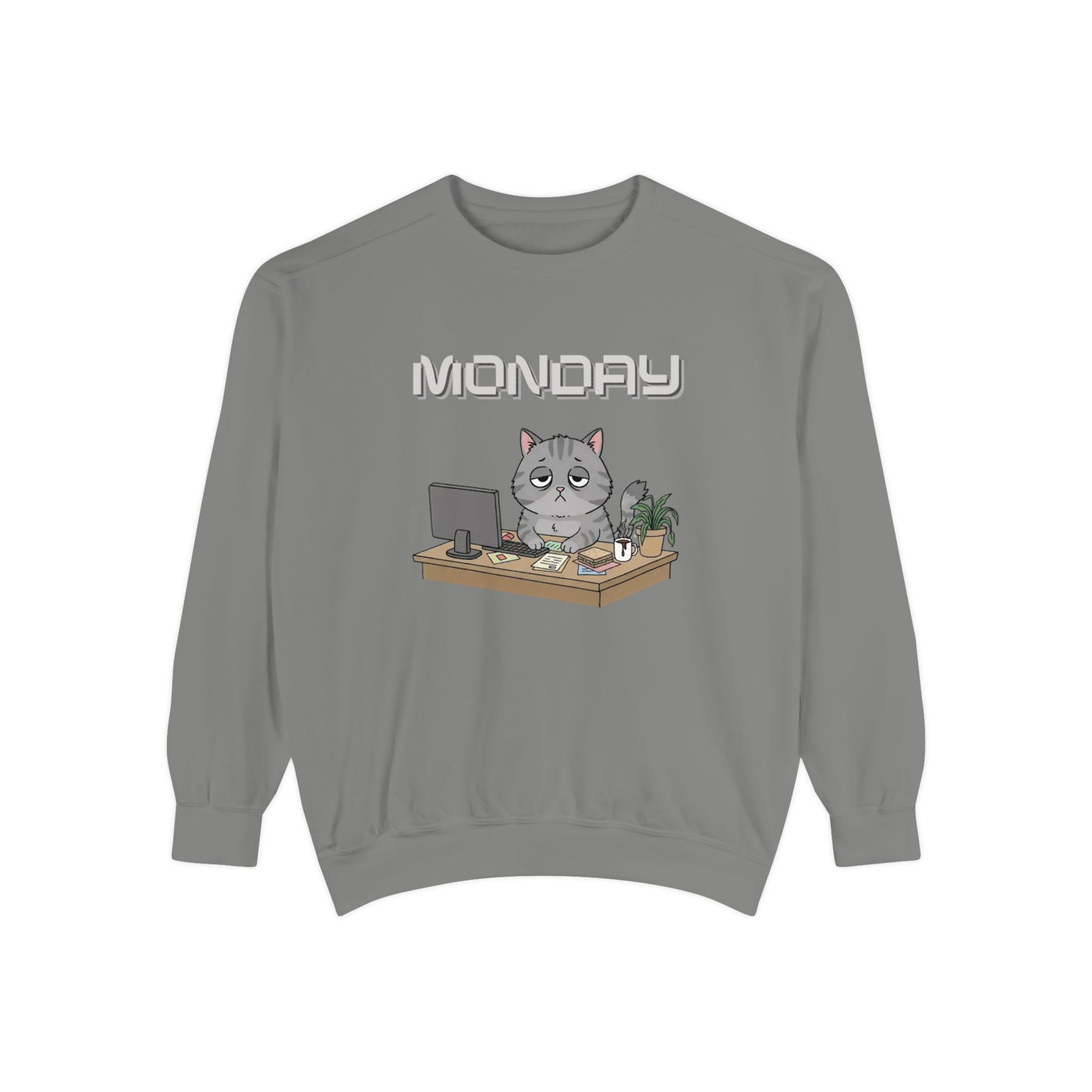 Monday Face Cat Stares Blankly Unisex Crewneck Sweatshirt style 2