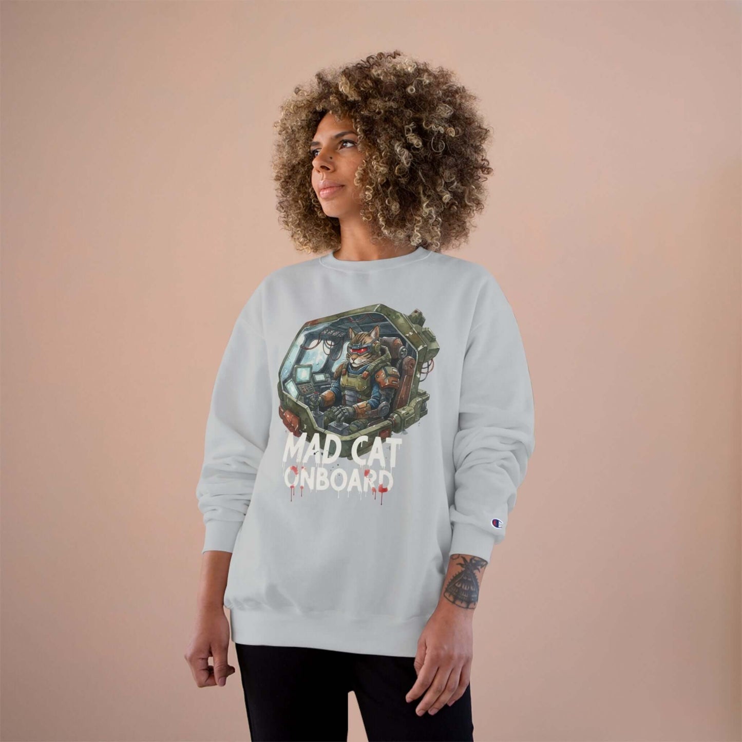 Mad Cat Onboard Graphic Champion Crewneck Sweatshirt style 1