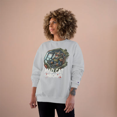 Mad Cat Onboard Graphic style 1 Champion Crewneck Sweatshirt for Gamers & Sci‑Fi Fans