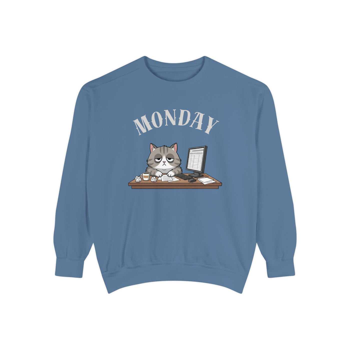 Monday Face Cat Stares Blankly Unisex Crewneck Sweatshirt style 5
