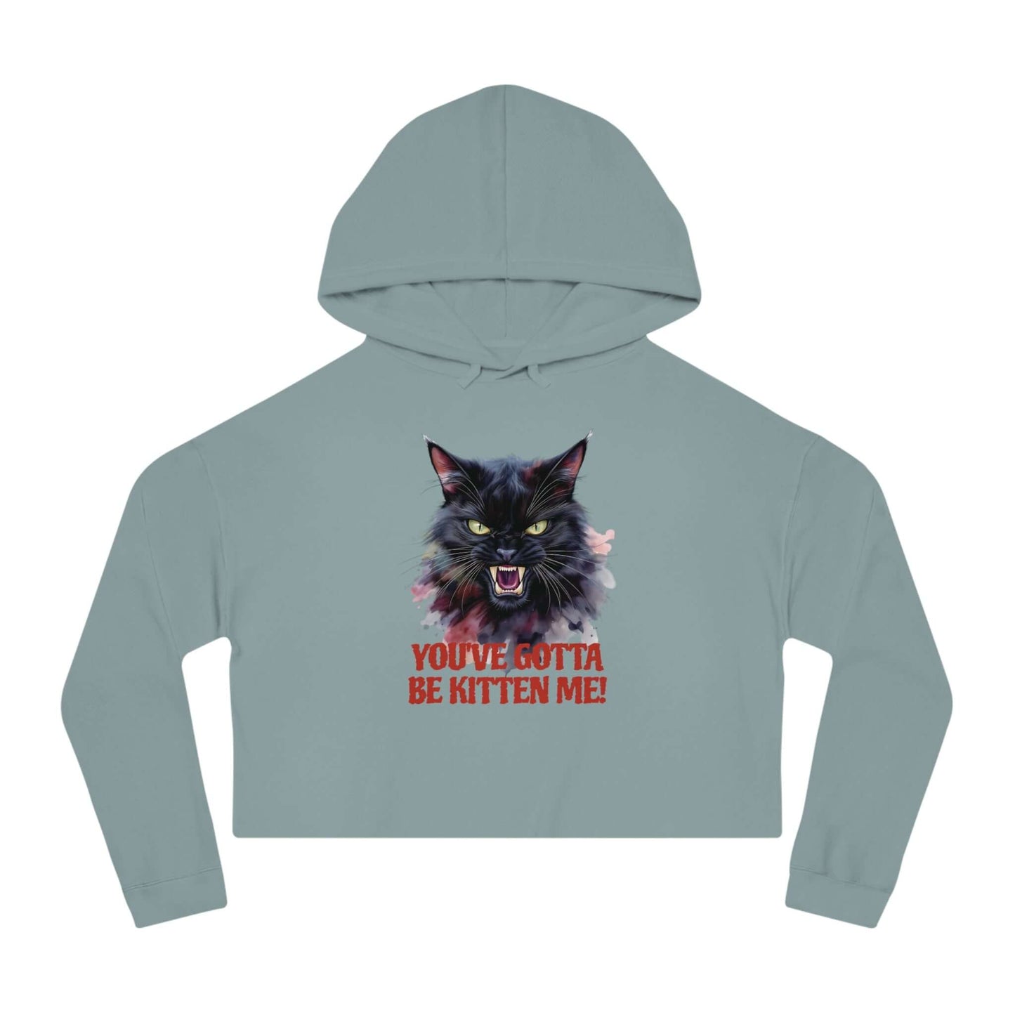 You've Gotta Be Kitten Me - Black Cat Women Cropped Hoodie with fierce cat graphic on soft fabric.