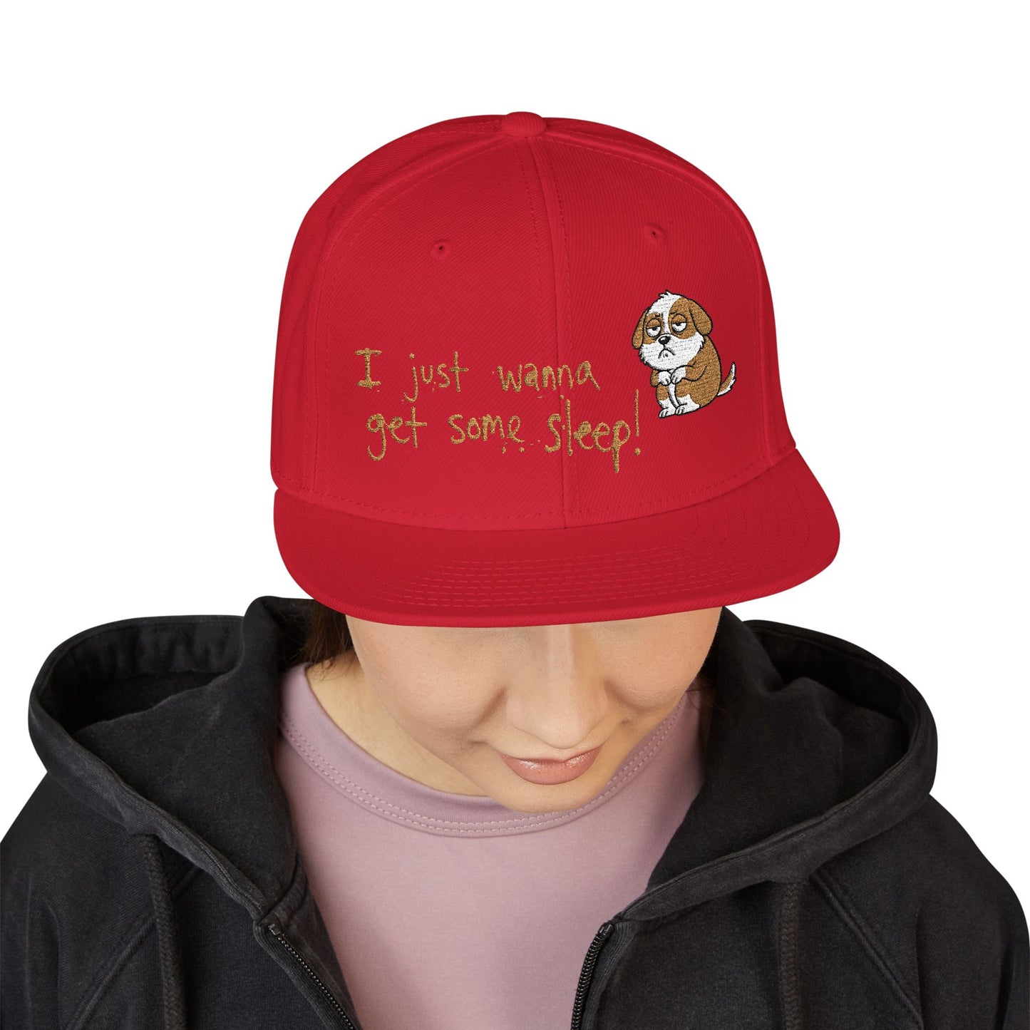 I just wanna get some sleep Embroidered Cute Puppy Snapback Hat