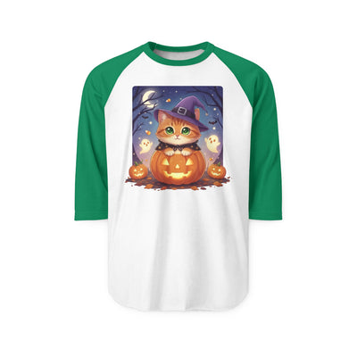 Halloween cute kitten anime style 7 Raglan Shirt, Unisex Halloween Top, Pumpkin Cat Shirt, Cute Cat Tee, Spooky Casual Wear
