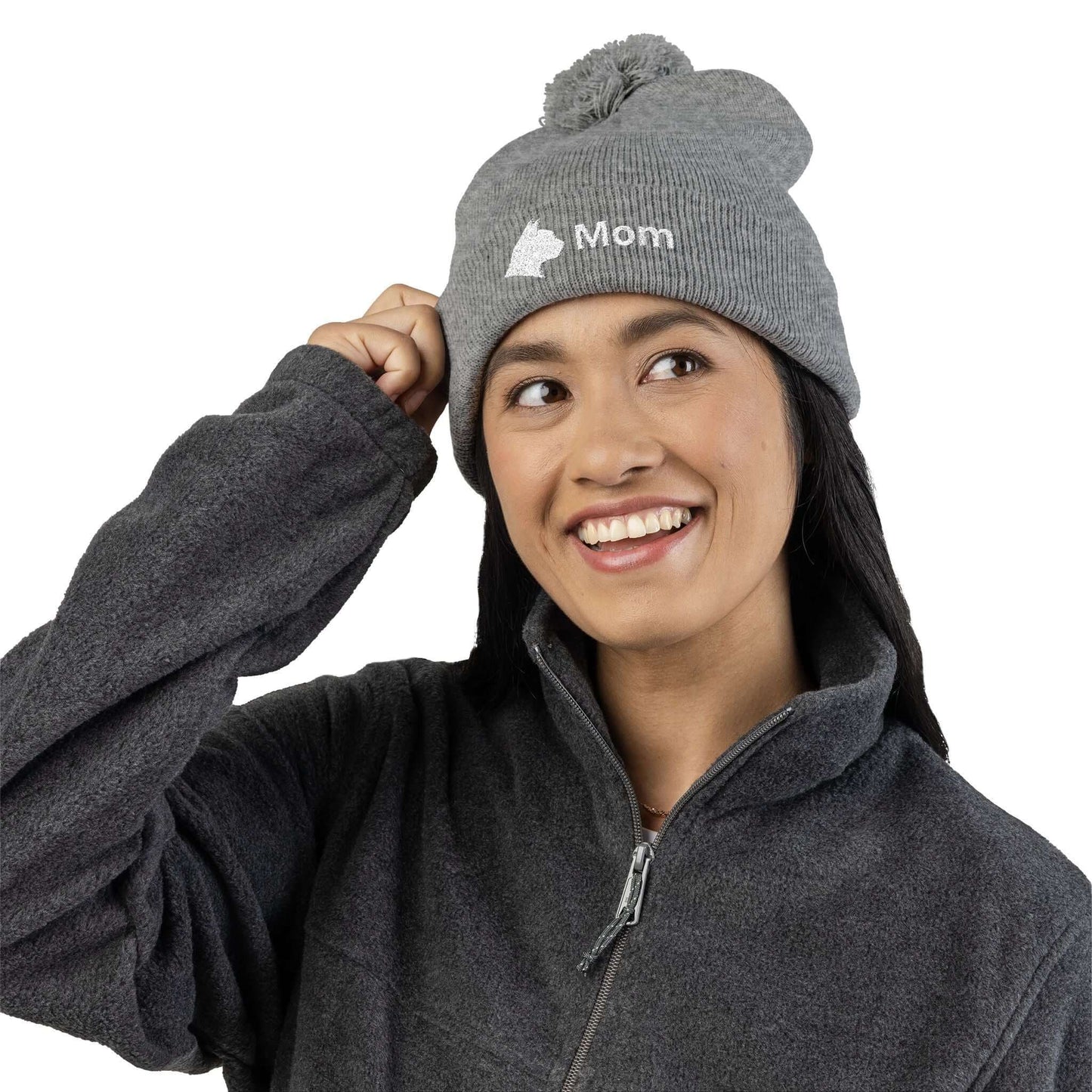 Embroidered Cat Mom Pom-Pom Knit Cap