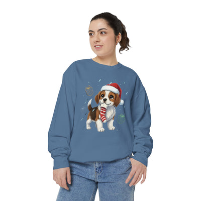 Cute Puppy waiting for Christmas presents style 6 Cozy Graphic Unisex Crewneck Sweatshirt