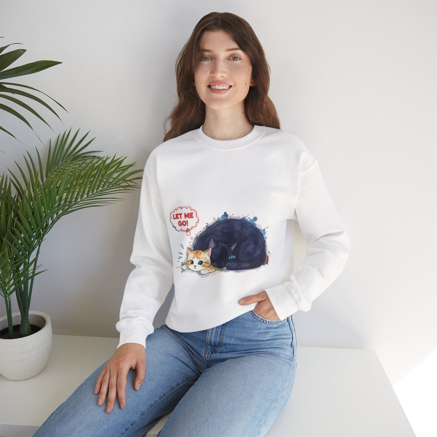 Watercolor painting style 1 Men & Women Cute Cat Pile Crewneck Sweatshirt
