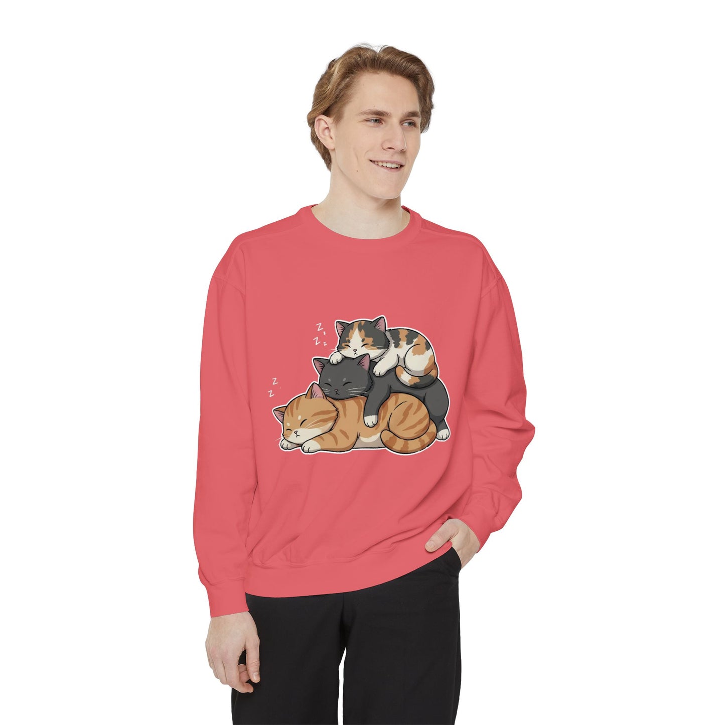 3 Cute Sleeping Cats Cozy Graphic Unisex Crewneck Sweatshirt style 7