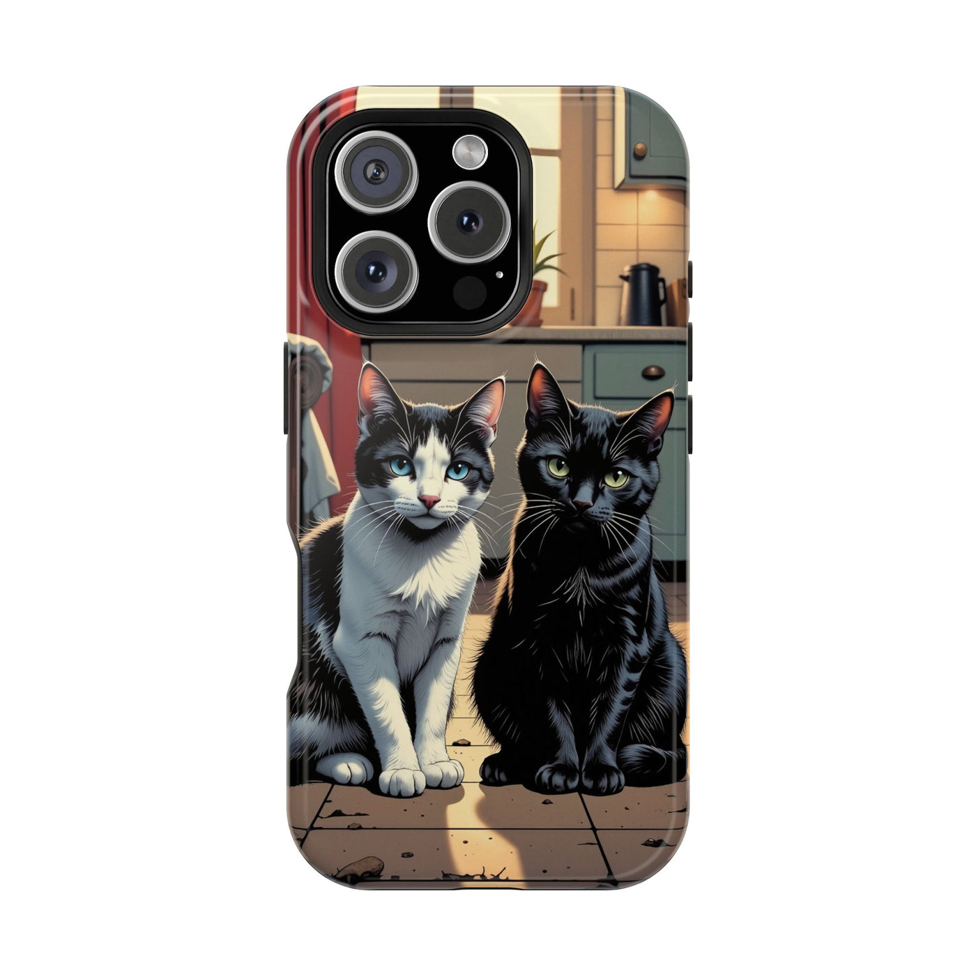 Cute Cats Magnetic Phone Case comic style 2, Cat Lover Gift, Impact-Resistant iPhone Case, Funny Pet Accessory, Unique Animal Design