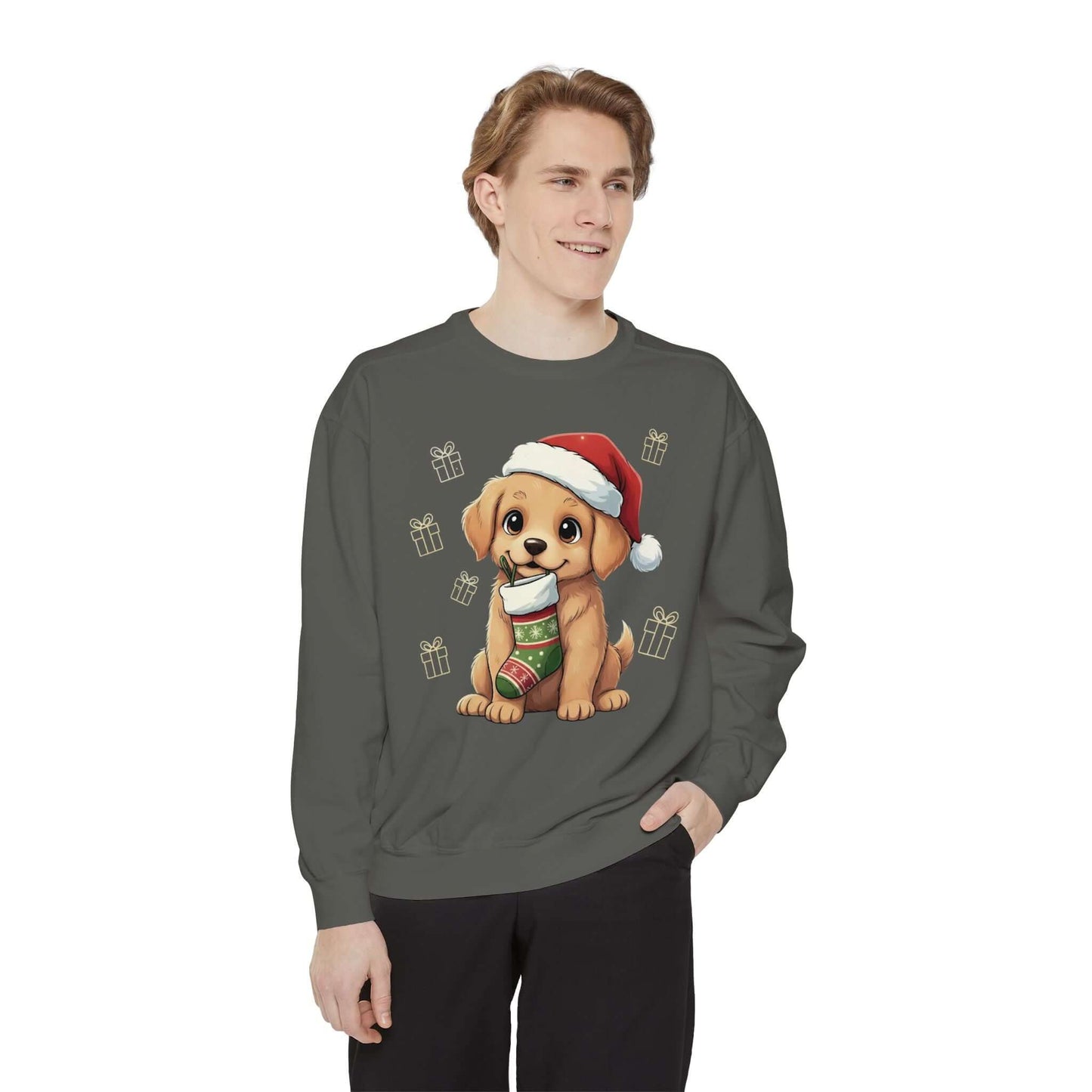 Puppy wait for Christmas presents Unisex Crewneck Sweatshirt style 4