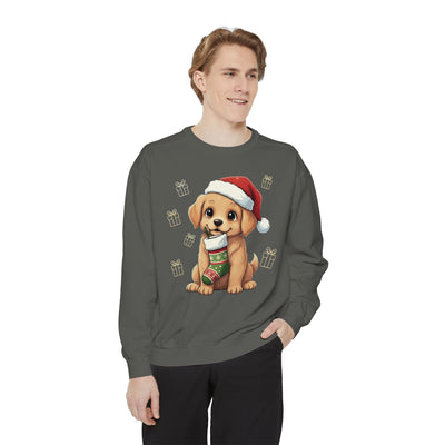 Cute Puppy waiting for Christmas presents style 4 Cozy Graphic Unisex Crewneck Sweatshirt