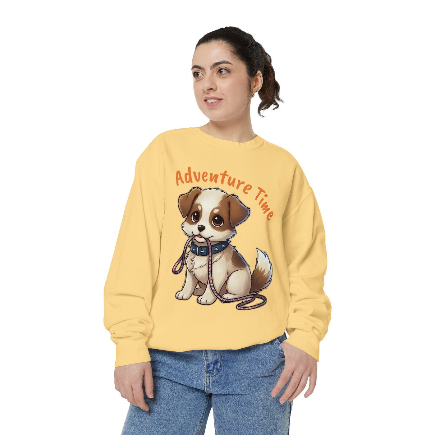 Cute Dog Walk Time style 4 Cozy Graphic Unisex Crewneck Sweatshirt