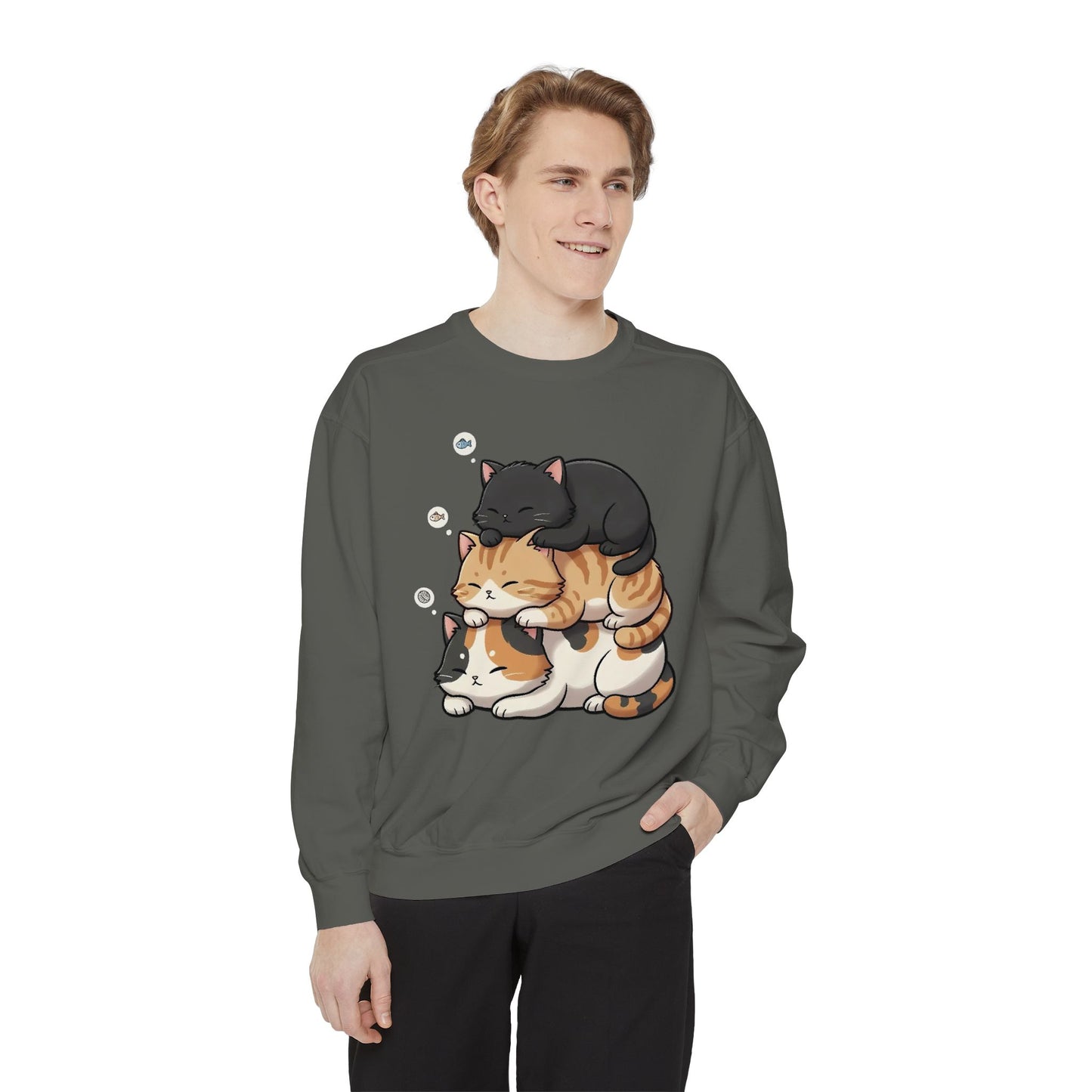 3 Cute Sleeping Cats Cozy Graphic Unisex Crewneck Sweatshirt style 8