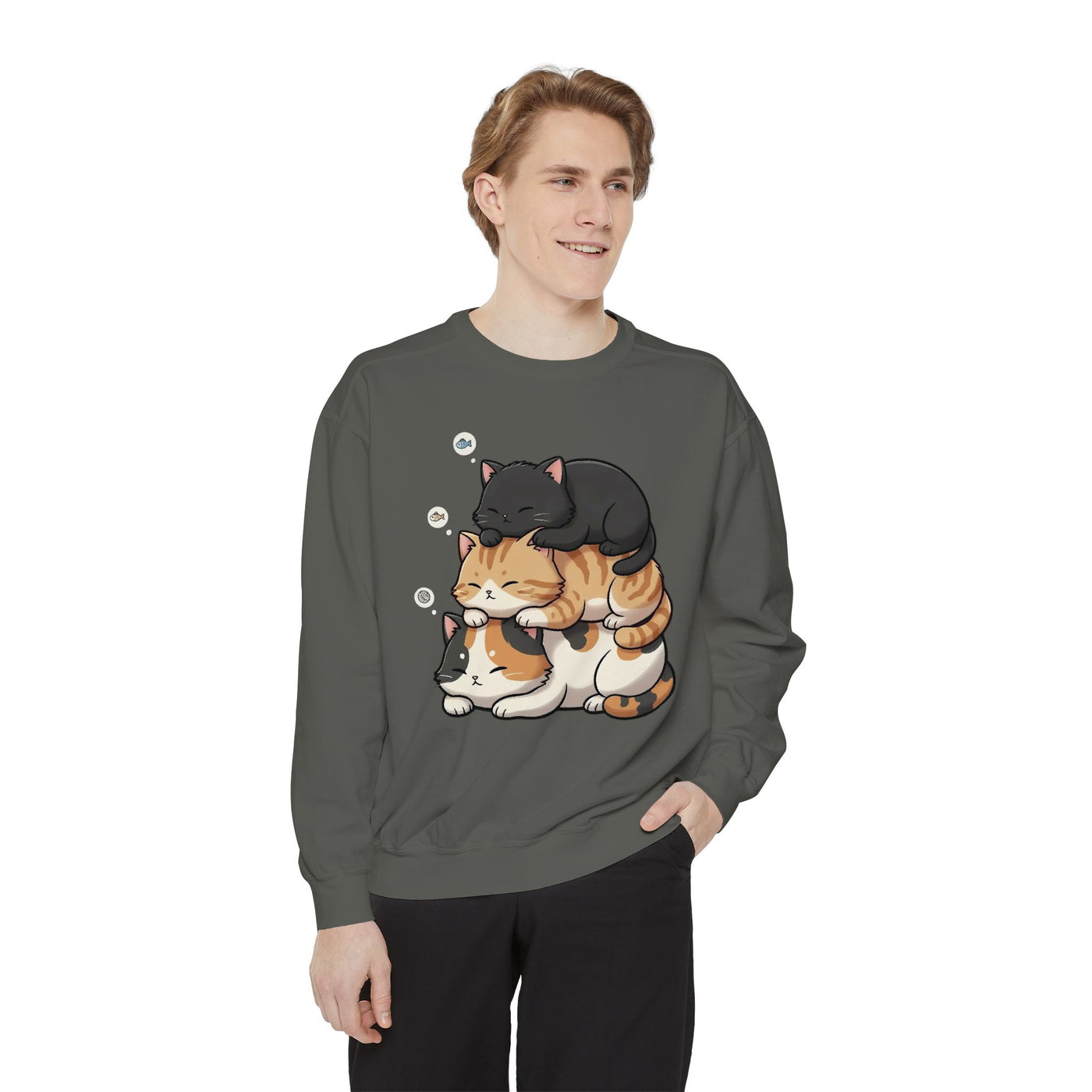3 Cute Sleeping Cats style 8 Cozy Graphic Unisex Crewneck Sweatshirt