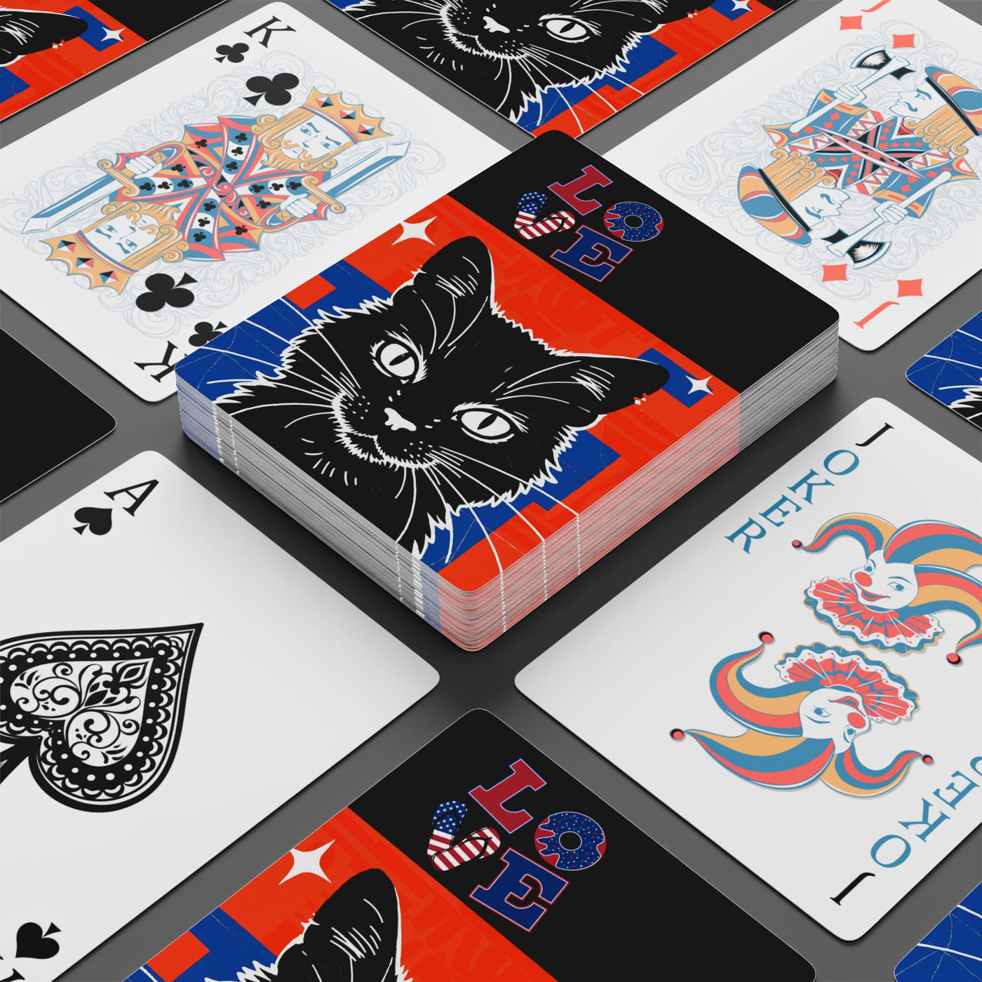 Love Cats American Flag Style Poker Playing Card Set, Unique Cat Design, Ace of Spades, Fun Gift for Poker Night, Card Games, Cat Lovers, Home Décor