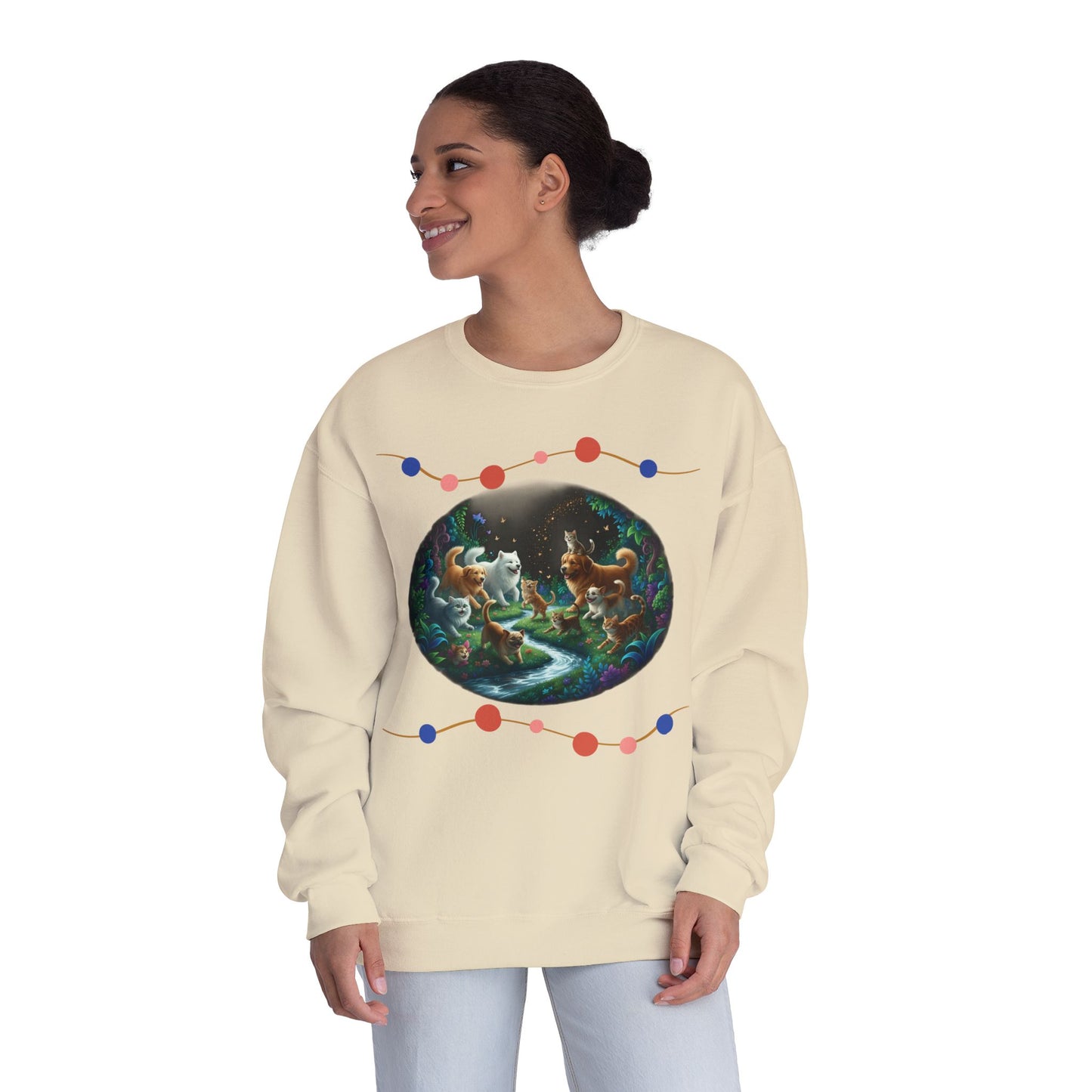 Cats & Dogs Happy Garden Unisex NuBlend Crewneck Sweatshirt style 1