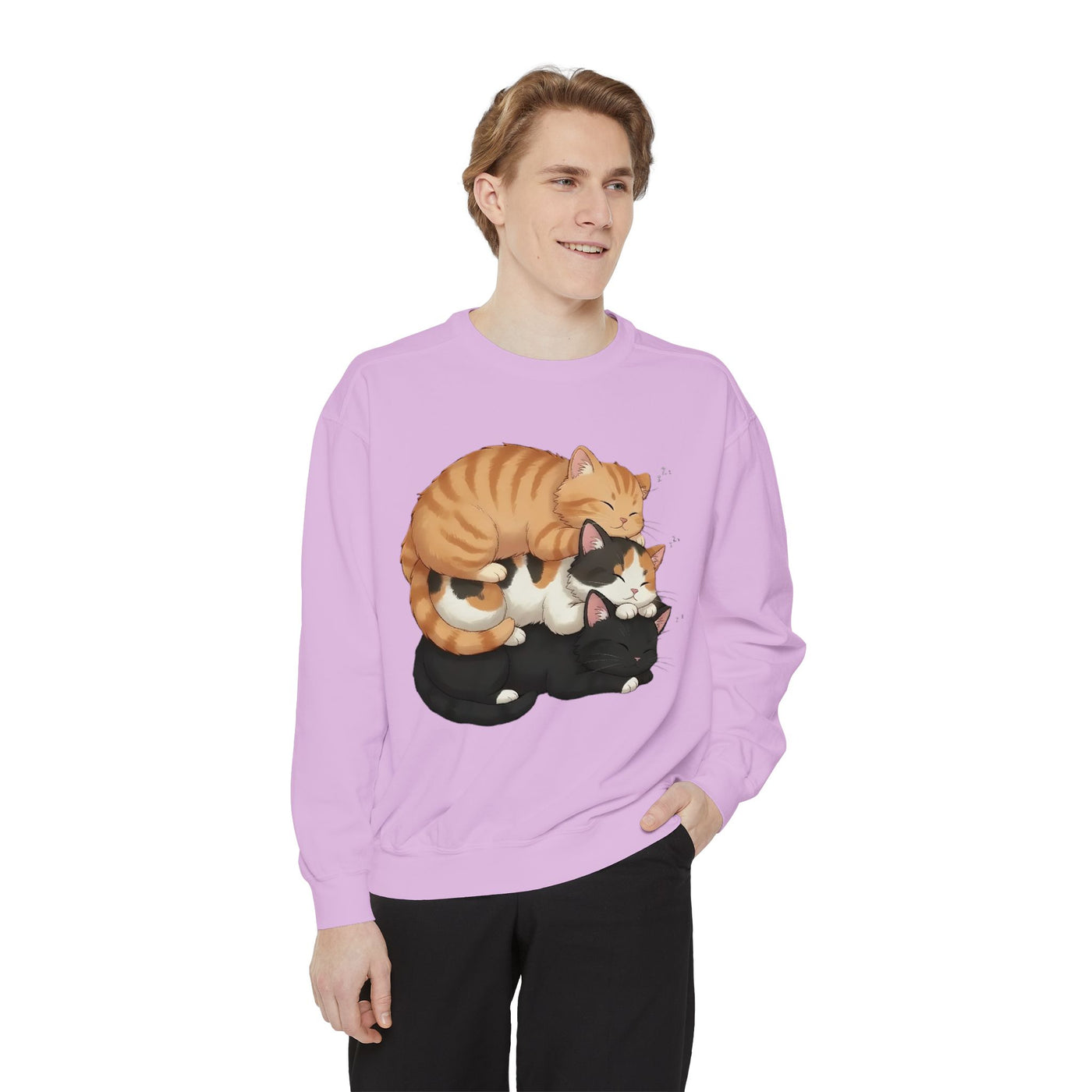 3 Cute Sleeping Cats style 5 Cozy Graphic Unisex Crewneck Sweatshirt