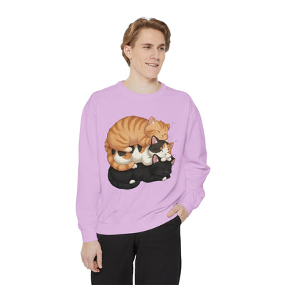 3 Cute Sleeping Cats style 5 Cozy Graphic Unisex Crewneck Sweatshirt