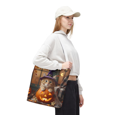 Adorable Halloween Cat Tote Bag, Cute Pet Lover Gift, Trick or Treat Bag, Fall Accessory, Spooky Cat Design