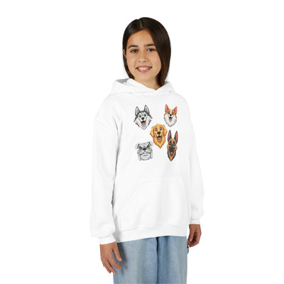 Cute Dog Heads Unisex Youth Hoodie, Fun Pet Lover Sweater, Kids Gift, Animal Lover Apparel, Perfect for Birthdays & Holidays