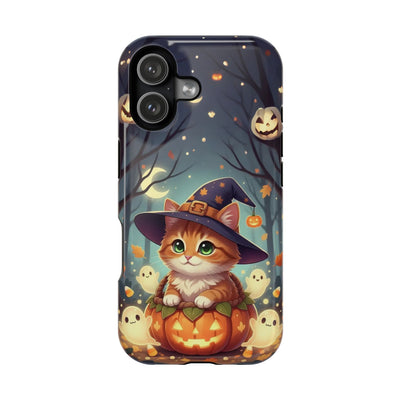 Halloween cute kitten anime style 3 Magnetic Phone Case, Cat Lover Gift, Impact-Resistant iPhone Case, Funny Pet Accessory, Unique Animal Design