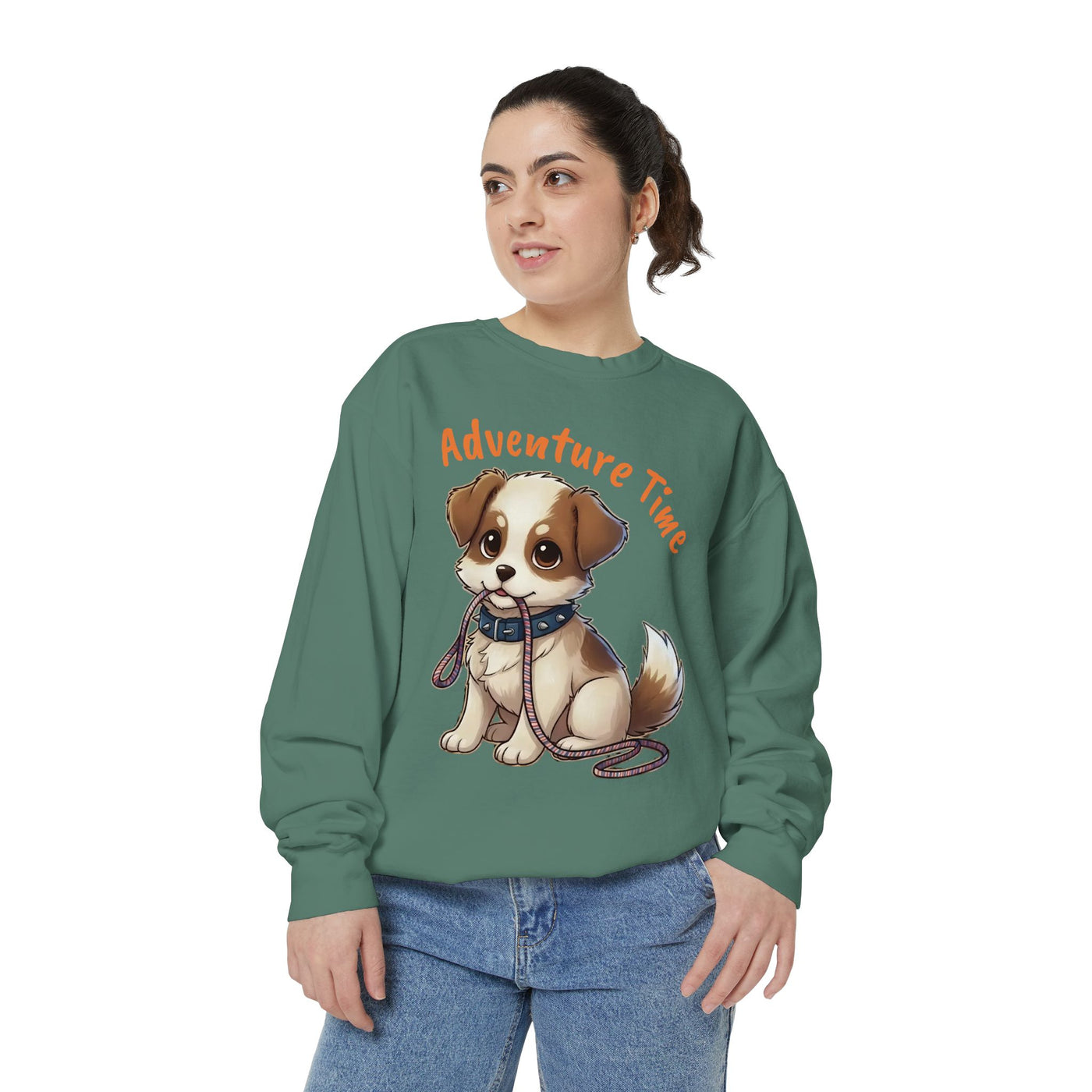 Cute Dog Walk Time style 4 Cozy Graphic Unisex Crewneck Sweatshirt