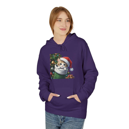 Kitten hiding in Christmas stocking Unisex Fleece Hoodie style 2