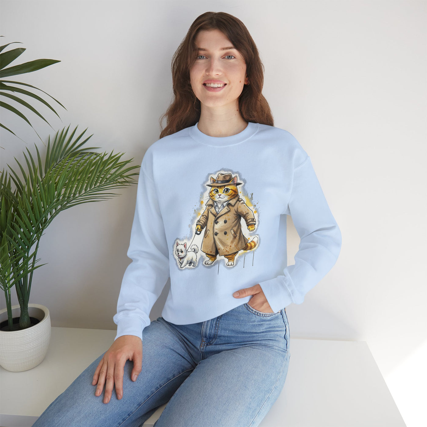 Watercolor painting style 10 Men & Women Cute Cat Pile Crewneck Sweatshirt