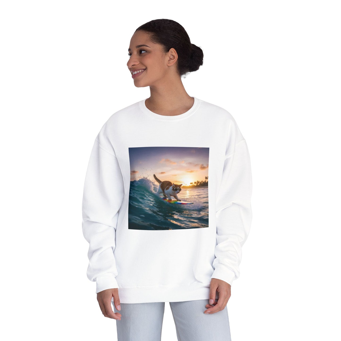 Surfing Cat Unisex NuBlend Crewneck Sweatshirt style 2