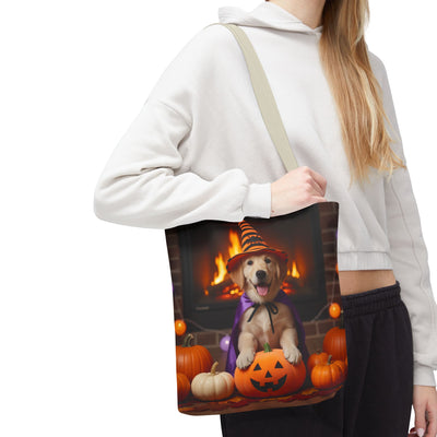 Adorable Halloween Puppy Tote Bag, Dog Lover Bag, Spooky Season Accessories, Pumpkin Patch Shopper, Cute Pet Gift