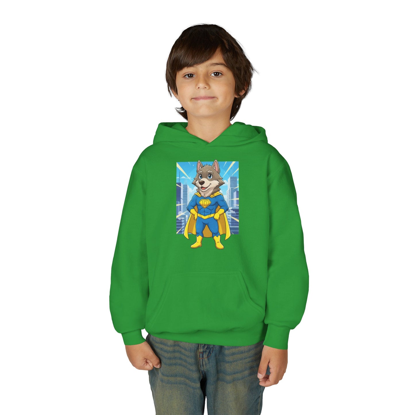 Dog cosplay Superman Funny Design Unisex Kids Hoodie style 1