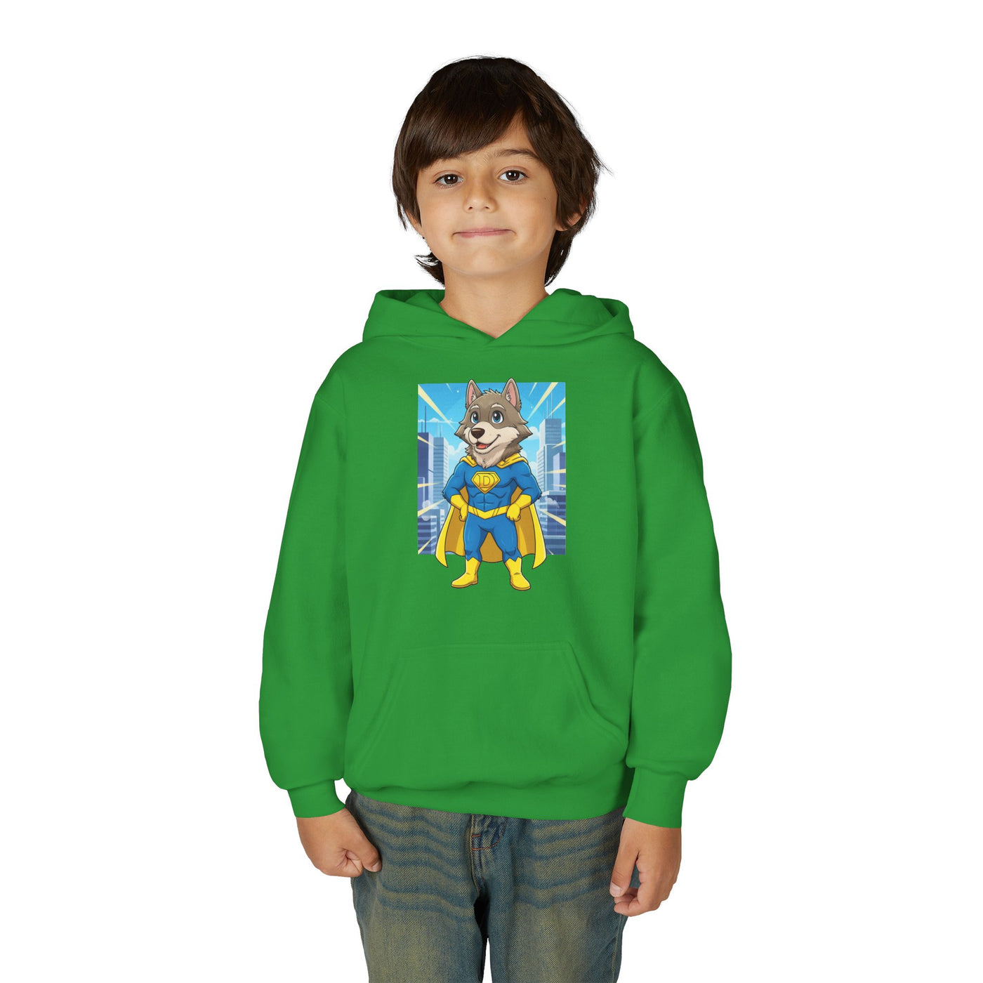 Dog cosplay Superman style 1 Unisex Kids Hoodie - Fun & Cozy Heavy Blend Sweatshirt with Cute Design