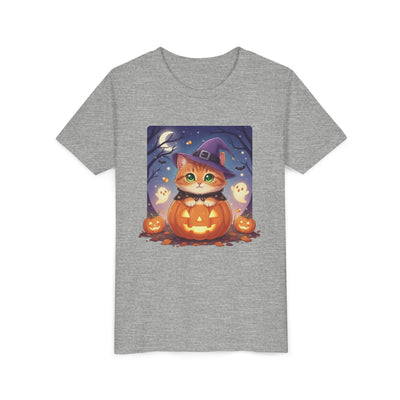 Halloween cute kitten anime style 7 Unisex Youth Tee | T-Shirt, Cute Pumpkin Shirt, Kids Halloween Outfit, Cat Lover Gift, Fun Fall Apparel