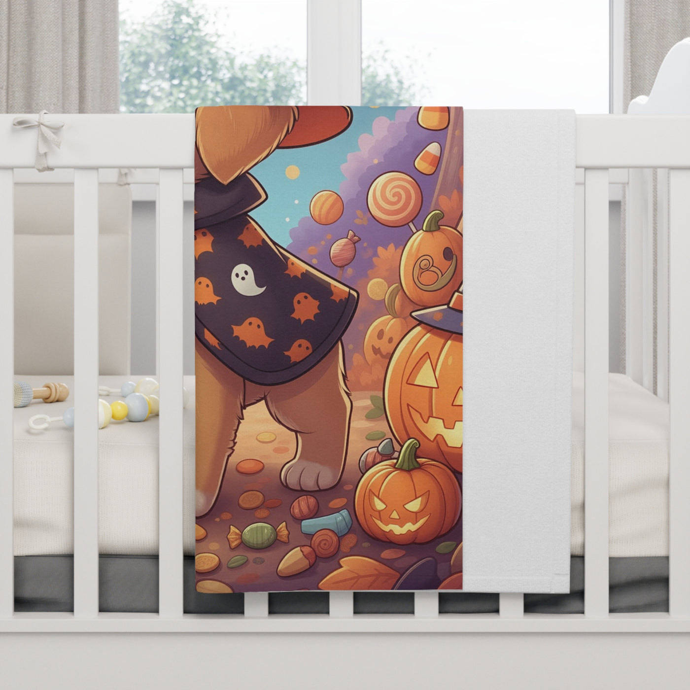 Halloween Dog Themed Soft Fleece Baby Blanket, Cute Dog Blanket, Cozy Nursery Decor, Fall Baby Gift, Halloween Baby Shower Gift